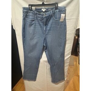 Good American Good Legs Straight Mid Rise Denim Jeans Indigo Blue Size 16